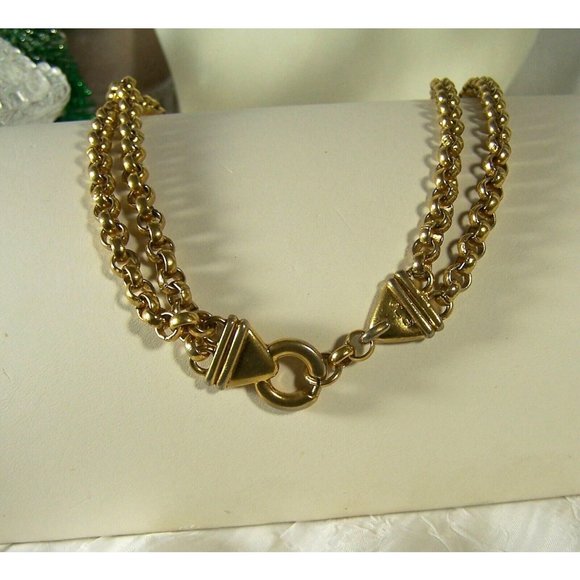 Liz Claiborne LCI Vintage Double Strand XCN Necklace Gold Tone Chains 23" - Picture 2 of 5